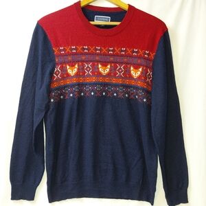 Club Room Merino Wool Blend Fox Fair Isle Sweater Men's Sz Large Crewneck